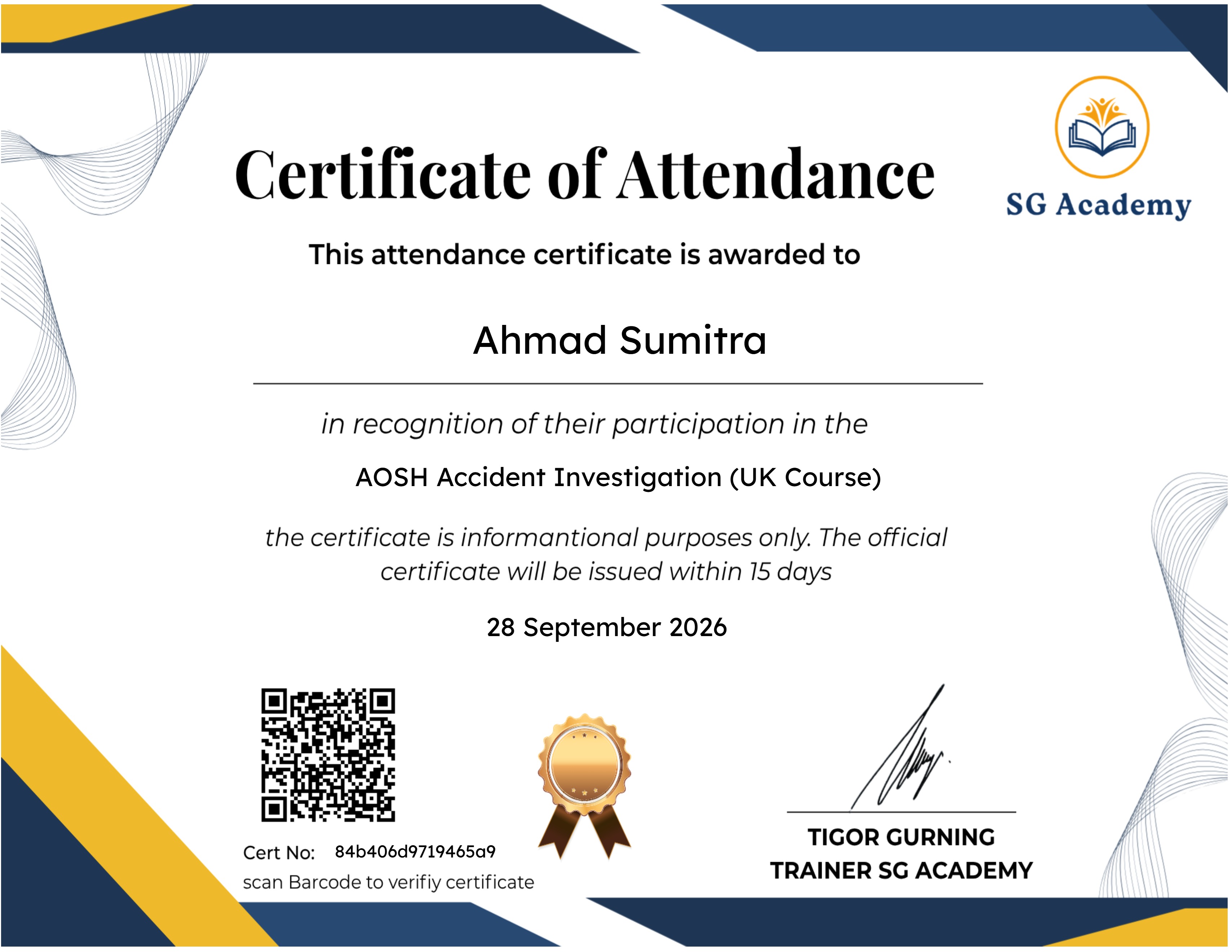 AOSH Accident Investigation (UK Course)